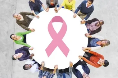 Breast Cancer Ribbon With Multi Ethnic People
