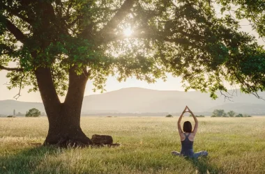 Attractive Woman Practices Yoga In Nature In Summer Picture Id1256826512