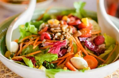 Bright And Colorful Closeup Shot Of A Mixed Salad White Salad Bowl And White Utensils Healthy Eating T20 GRjxLa